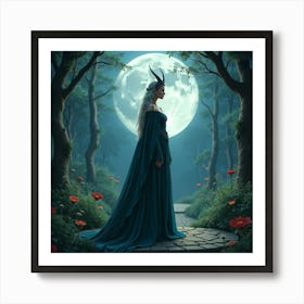 Elven Queen Standing In A Moonlit Royal Garden 1 Art Print