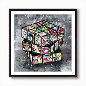 Graffiti Cube SIXT ART: Abstract Painting on Canvas by Banksy - Street Graffiti Wall Art for Bedroom Contemporary Wall Art Designs for Homes and Offices Framed and Stretched All Set to Hang Art Print