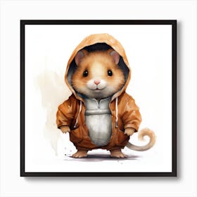 Watercolour Cartoon Hamster In A Hoodie 1 Art Print