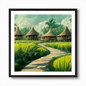 Huts In The Rice Field Art Print