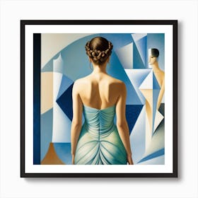 Woman In Blue Dress Art Print