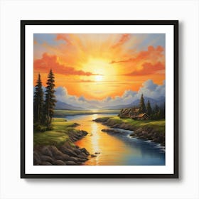 Sunset Over The River 1 Art Print