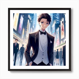 Asian anime guy in a tuxedo Art Print