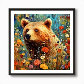 Bear with wild flowers Art Print