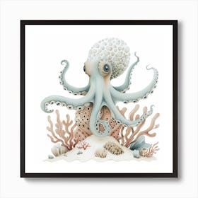 Storybook Style Octopus With Plants 4 Art Print