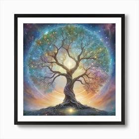 Mystical Serenity Celestial Tree Artwork Capturing The 1 Art Print