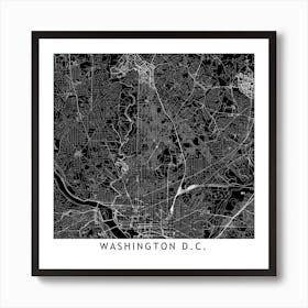 Washington Black And White Map Square Art Print