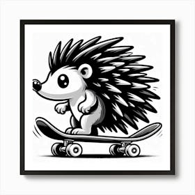 Hedgehog On Skateboard Art Print