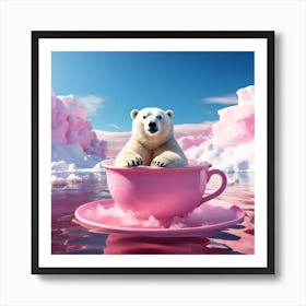 Polar Bear In A Pink Cup art print 1 Art Print