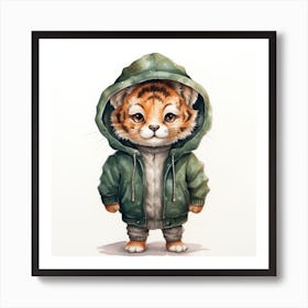 Watercolour Cartoon Tiger In A Hoodie 1 Art Print