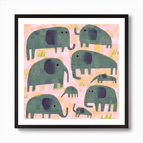 Elephants Square Art Print
