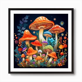 Colorful Mushrooms In The Forest Art Print