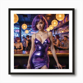 Sexy Asian Woman In Purple Dress Art Print