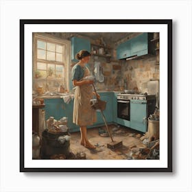 Woman Cleaning The Kitchen Art Print