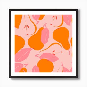 Pattern With Vibrant Orange Pears On Light Pink Square Art Print