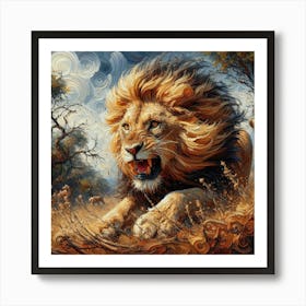 Lion pouncing Art Print