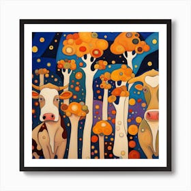 Cows In The Forest Art Print