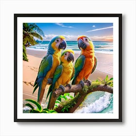 Parrots On The Beach Art Print