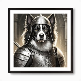 Firefly Portrait Of A Black And White Dog Dressed In Knight Armor And Helmet Min Size 1024px X 1024p Art Print