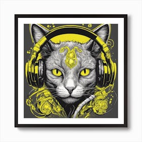 Cosmic Cat With Headphones Art Print