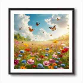 Colorful Meadow With Butterflies 4 Art Print