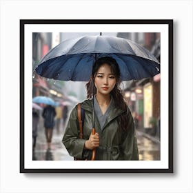 A Korean Woman In A Rainly Weather Art Print