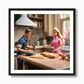 Barbie and Ken cooking in the kitchen Art Print