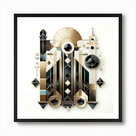 Abstract Geometric Art Deco Composition With Gold Black And White Elements Art Print