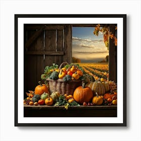 Abundant Autumn Harvest Fresh Seasonal Vegetables Cornucopia Overflowing Pumpkin Centerpiece Nat (3) Art Print