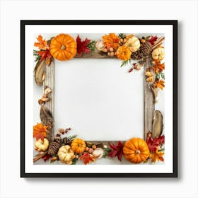 Autumnal Frame Featuring Festive Thanksgiving Elements Cornucopias Overflowing With Autumn Bounty (3) Art Print