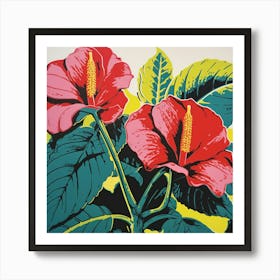 Flamingo Flower 1 Pop Art Illustration Square Art Print