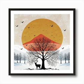 Deer In The Snow 5 Art Print