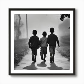 Three Boys Walking On A Path Art Print