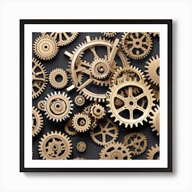 Gold Gears On Black Background 5 Art Print