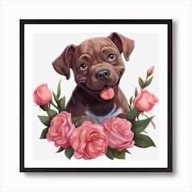 Dog With Roses 13 Art Print