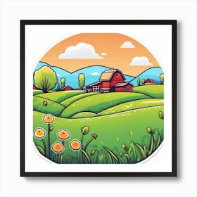 Cartoon Farm In The Countryside Art Print