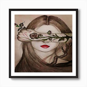 Girl With Flowers On Her Face Art Print