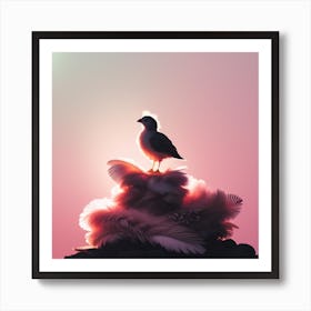 Bird Perched On Feathers Art Print