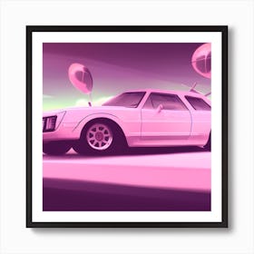 Pink Car With Balloons Art Print