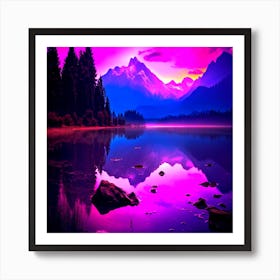 Digital lavender natural landscape, Mountain Sunrise Art Print