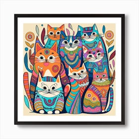 Colorful Cats Art Print