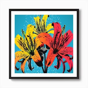 Andy Warhol Style Pop Art Flowers Gloriosa Lily 3 Square Art Print