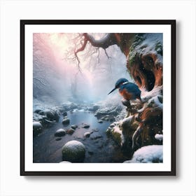 Kingfisher In The Snow 1 Art Print