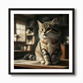 Cat Sitting On A Table Art Print