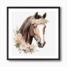 Horse Head With Roses 3 Art Print