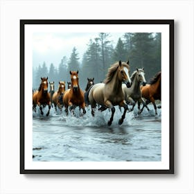 Horses Running In A River 1 Art Print