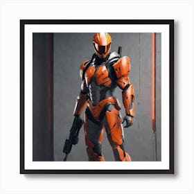 A Futuristic Warrior Stands Tall, His Gleaming Suit And Orange Visor Commanding Attention 12 Art Print