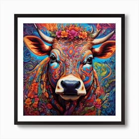 Dreamshaper V7 A Psychedelic Representation Of Cows Face With 0 Art Print