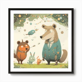 Foxes In The Forest Art Print