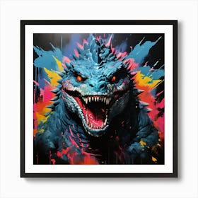 Hand Painted Godzilla Pop Art Art Print